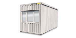 Bürocontainer isoliert, 13 qm, H2950 x B6010 x T2530 mm, inkl. Heizung und WC, 4 Fenster, RAL 7035 lichtgrau