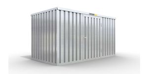 Lagercontainer L  – 8 qm, H2115 x B4050 x T2170 mm, verzinkt, ohne Fußboden, 1270 mm Einflügeltür mittig in Breitseite, zerlegt