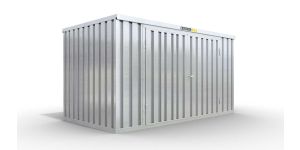 Lagercontainer L  – 8 qm, H2115 x B4050 x T2170 mm, verzinkt, ohne Fußboden, 2750 mm Doppelflügeltür mittig in Breitseite, zerlegt