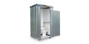 Toilettenbox mit 150 L Frischwassertank  – 1 qm, H2425 x B1400 x T1250 mm, mobil einsetzbar, fertig montiert