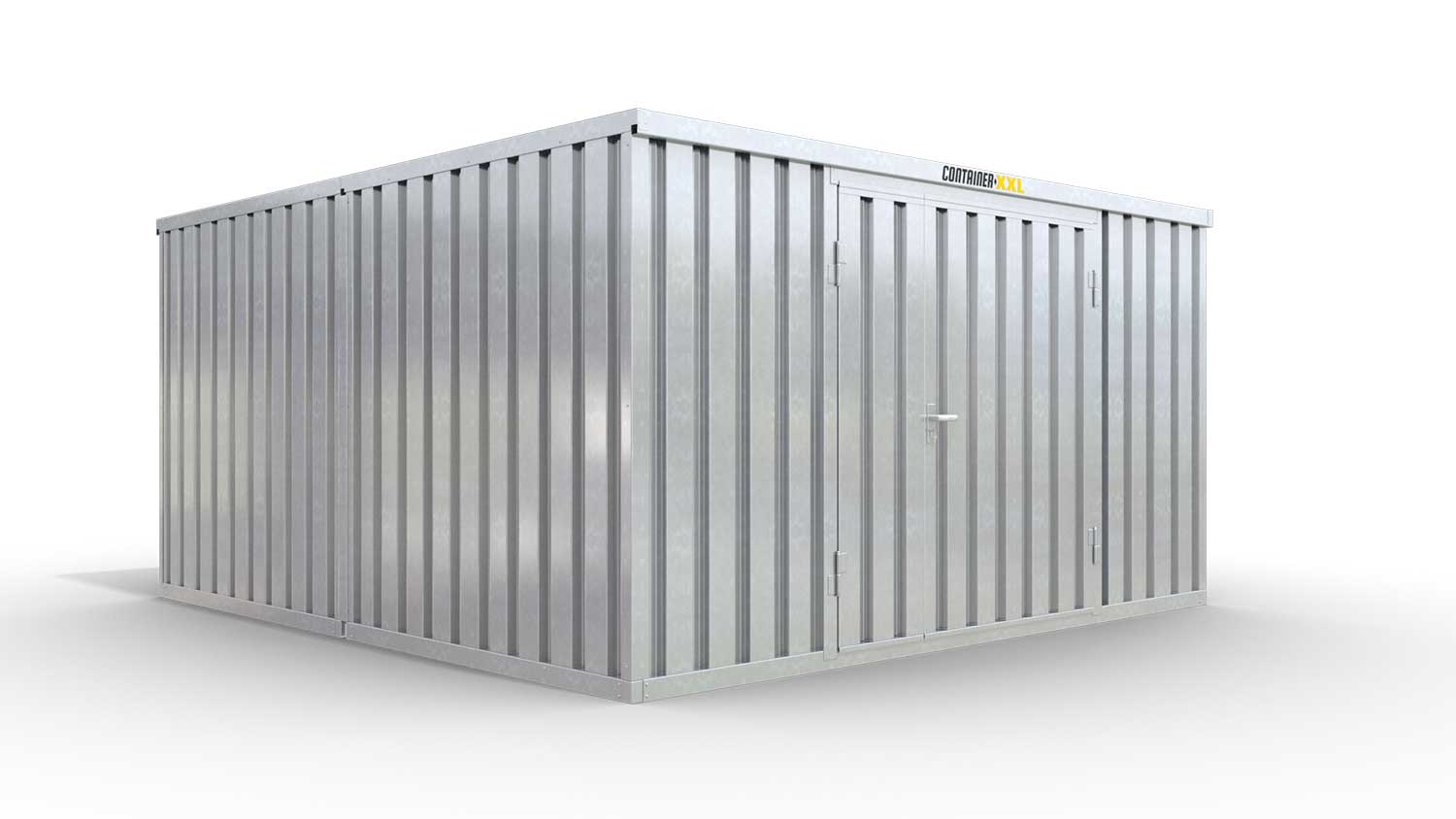 Lagercontainer M2  – 12 qm, H2115 x B3050 x T4340 mm, verzinkt, ohne Fußboden, 1830 mm Doppelflügeltür mittig in Stirnseite, zerlegt